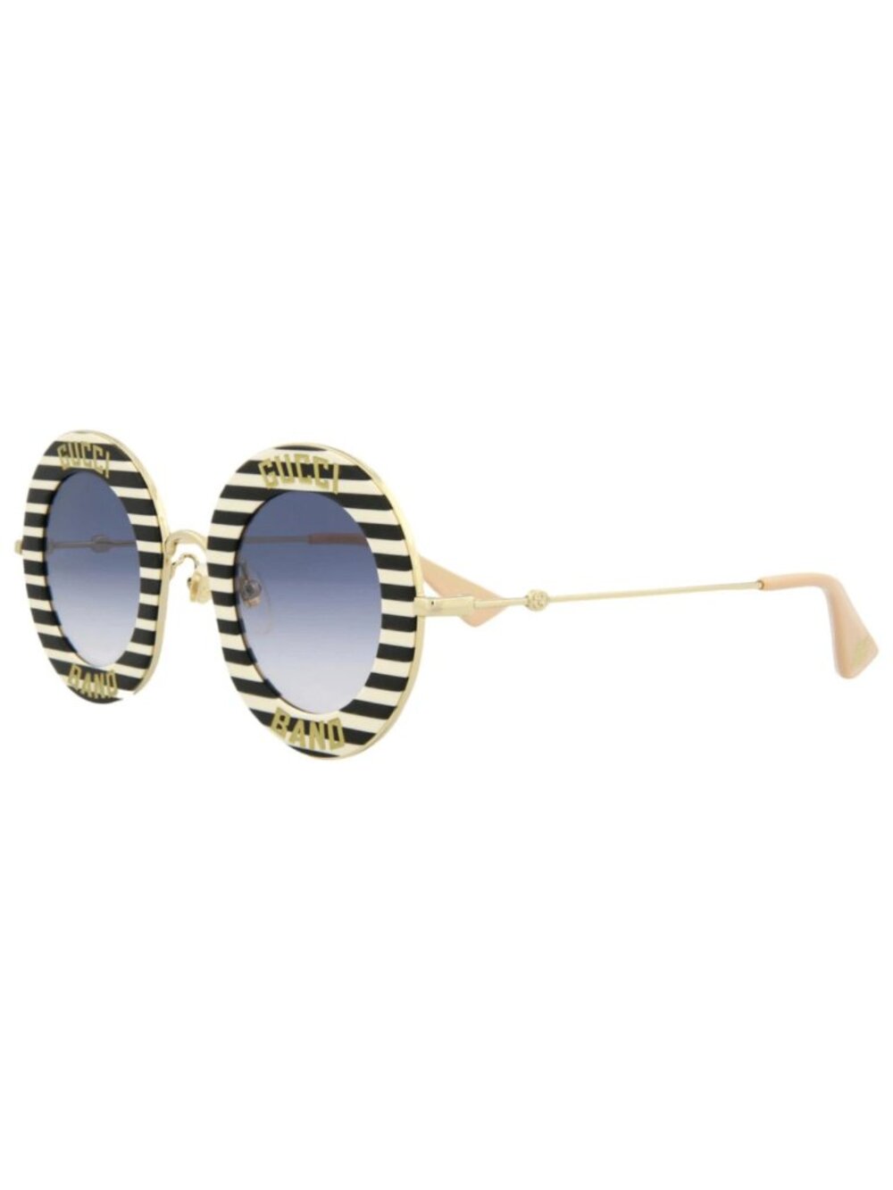 New Gucci Women's Sunglasses Round Oval Metal Frame Black Gold Blue